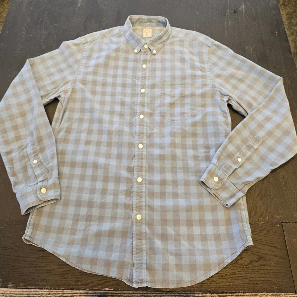 J. Crew Mens Slim Fit Buffalo Check Button Down‎ Shirt Blue Grey Large L Cotton